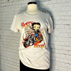 ✨Betty Boop Women Light Gray T-Shirt 💋🏍️🩶🧡🖤